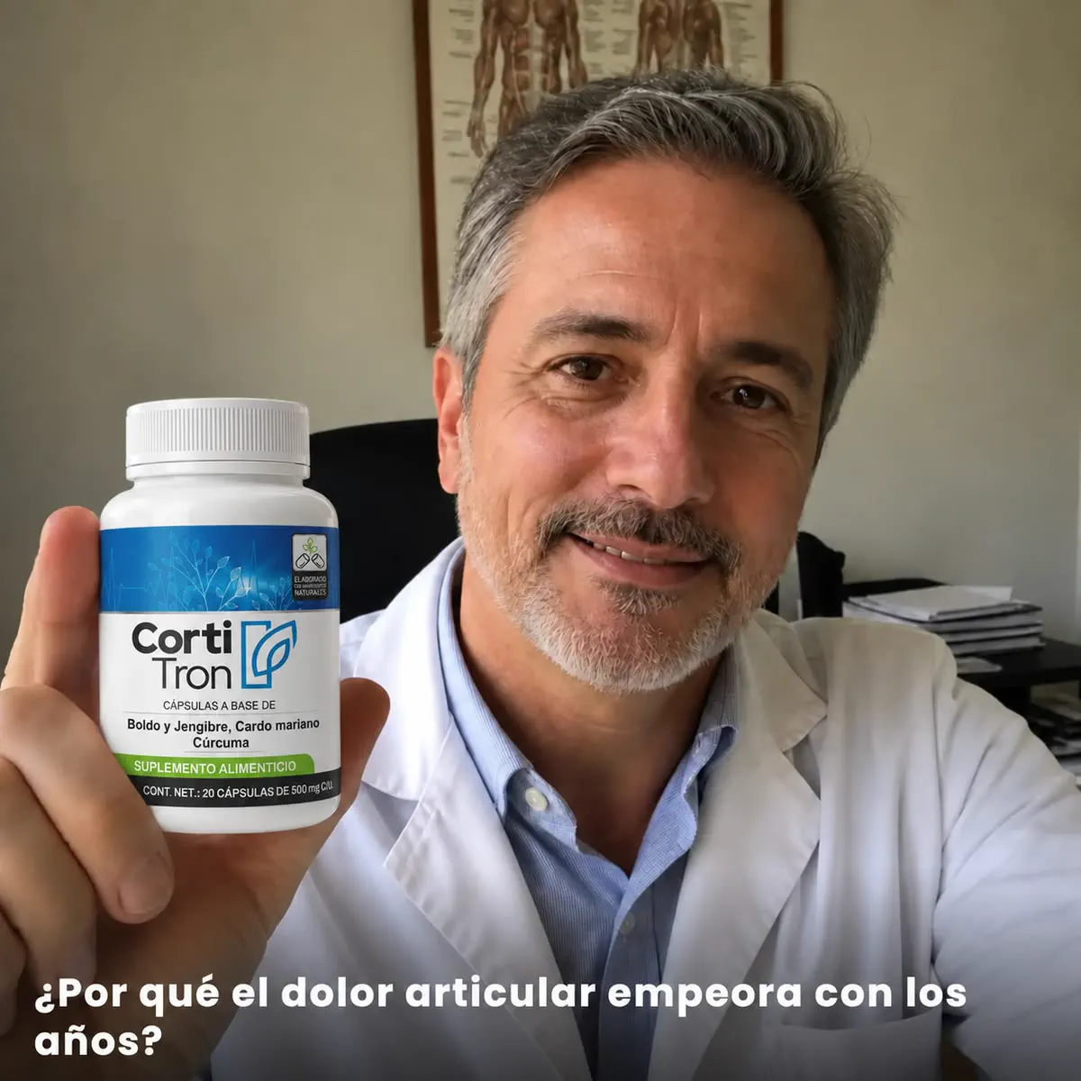 Especialista Cortitron sosteniendo el producto — ¿Por qué el dolor articular empeora con los años?